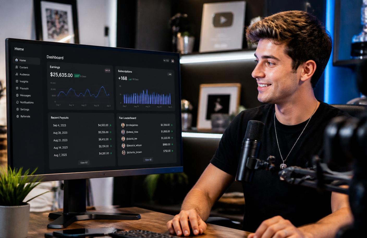 Creator viewing earnings and subscriber dashboard