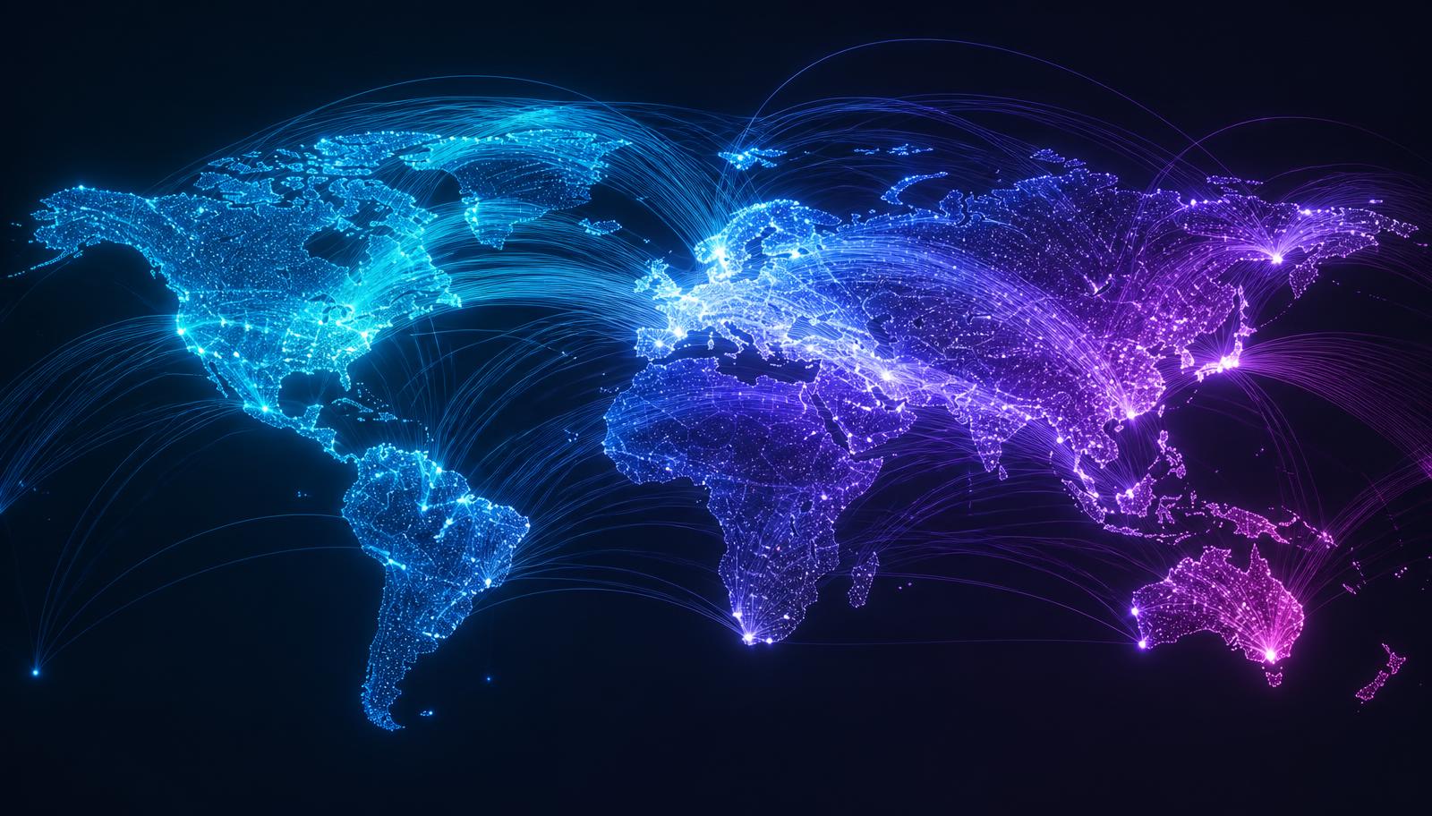 Glowing world map with thousands of creator and learner connections